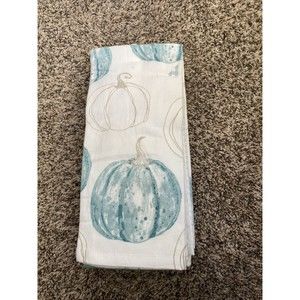LA CUISINE KITCHEN TOWELS (4) WHITE TEAL WAFFLE PUMPKINS 18 X 28 100% COTTON NWT